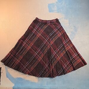 VTG 70s The Branch Womens 7 Joshua Tree Plaid Wool Blend Maxi Skirt Wisp Pleated